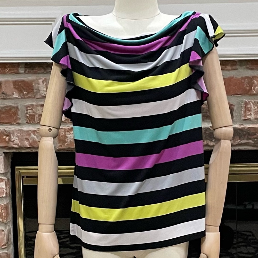 Vintage Y2K neon striped, ruffled top / S / Excellent condition - Picture 1 of 12